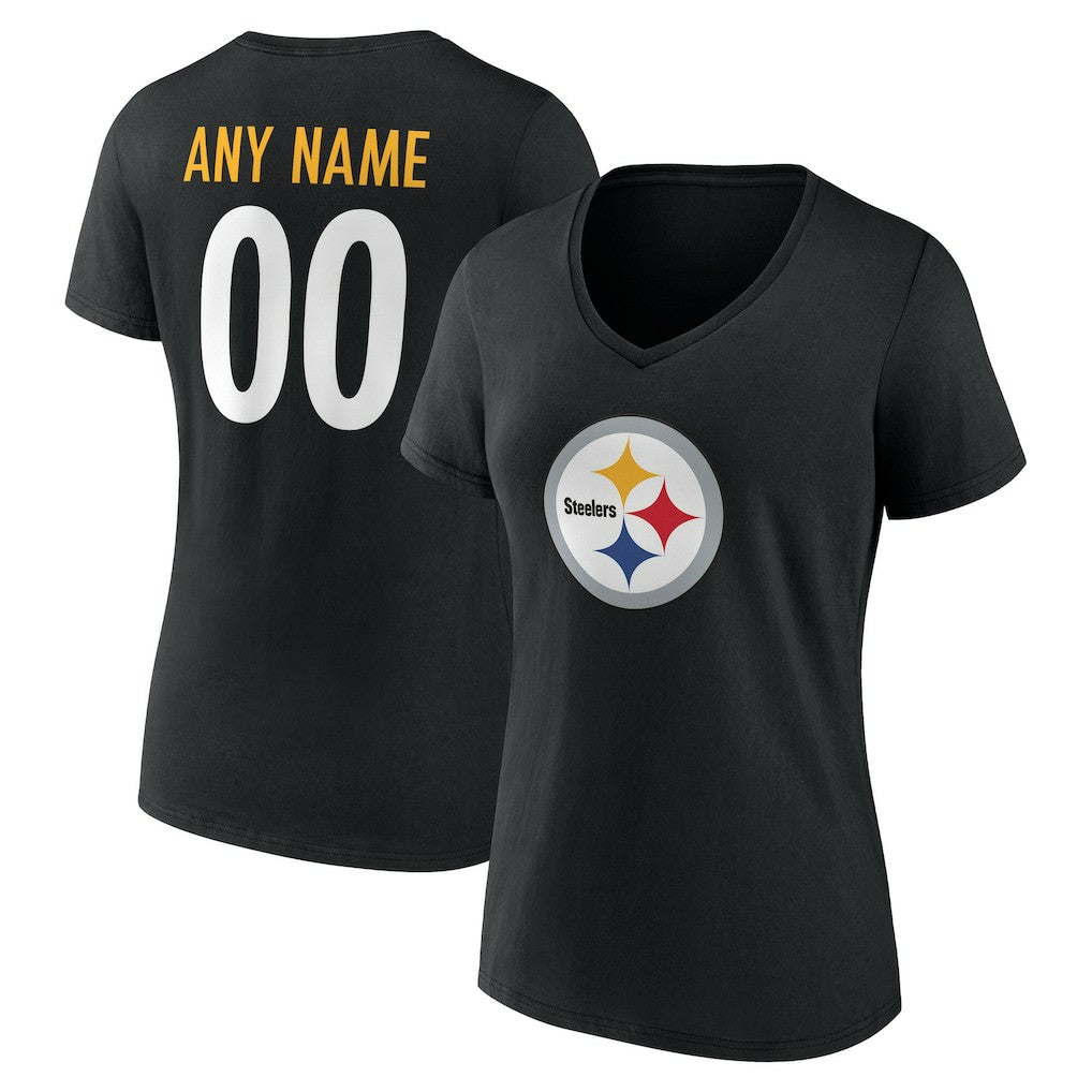 Pittsburgh Steelers Women's Team Authentic Personalized Name & Number V-Neck T-Shirt - Black on sale