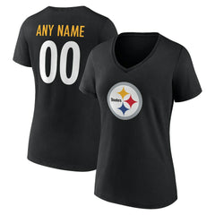 Pittsburgh Steelers Women's Team Authentic Personalized Name & Number V-Neck T-Shirt - Black on sale