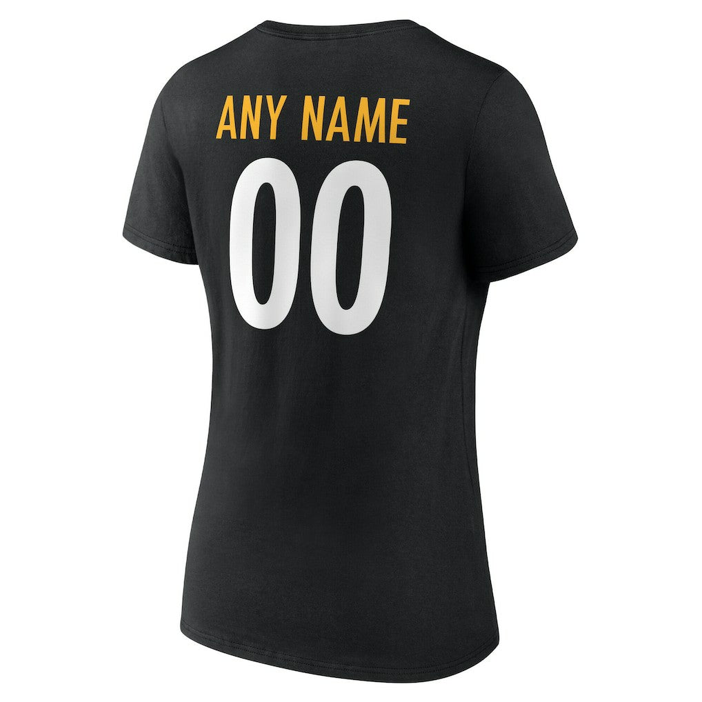 Pittsburgh Steelers Women's Team Authentic Personalized Name & Number V-Neck T-Shirt - Black on sale