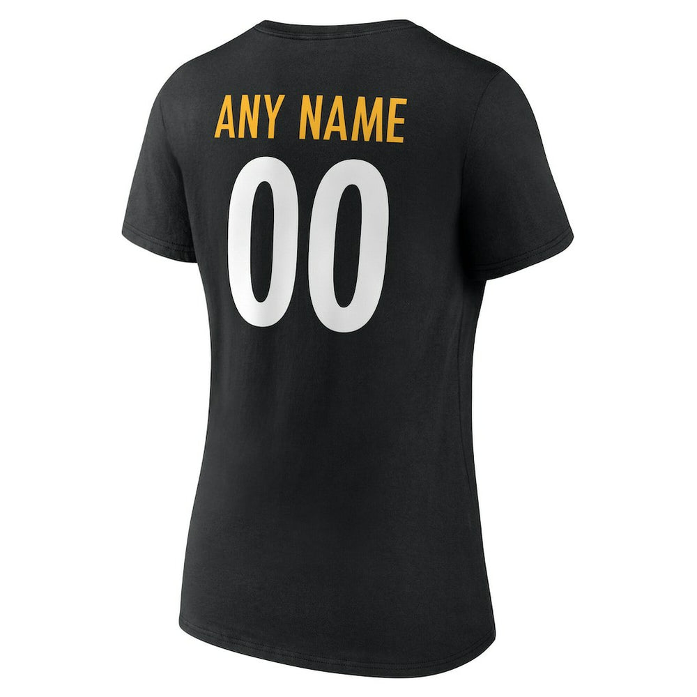 Pittsburgh Steelers Women's Team Authentic Personalized Name & Number V-Neck T-Shirt - Black on sale