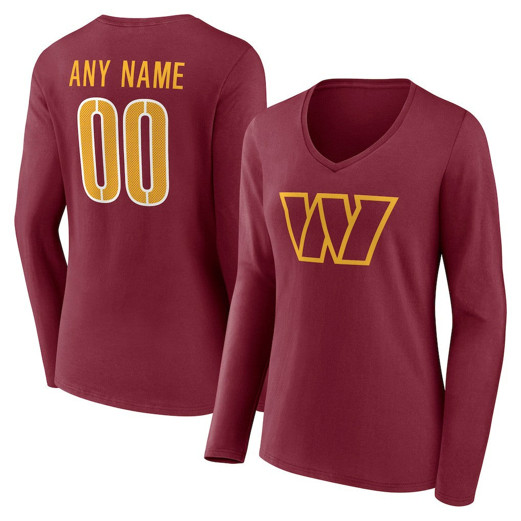 Washington Commanders Women's Team Authentic Personalized Name & Number Long Sleeve V-Neck T-Shirt - Burgundy outlet
