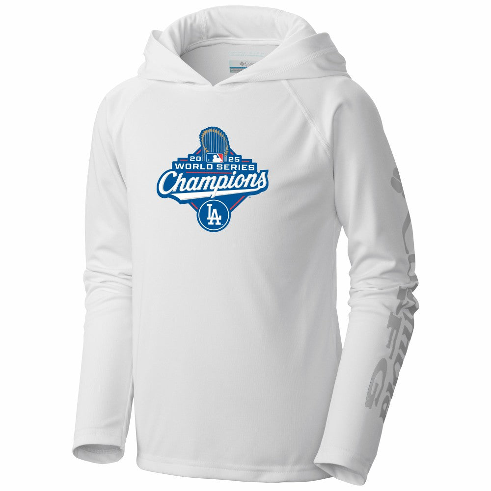 Los Angeles Dodgers Youth 2025 World Series Champions Terminal Tackle Omni-Shade Hoodie White
