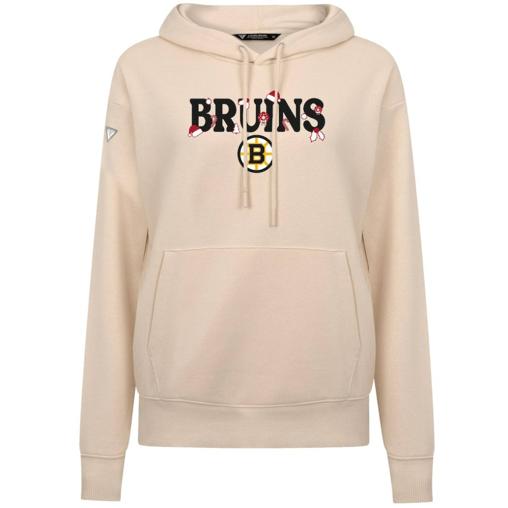 Boston Bruins Levelwear Women's Festive Holiday Adorn Hoodie - Khaki Hoodies