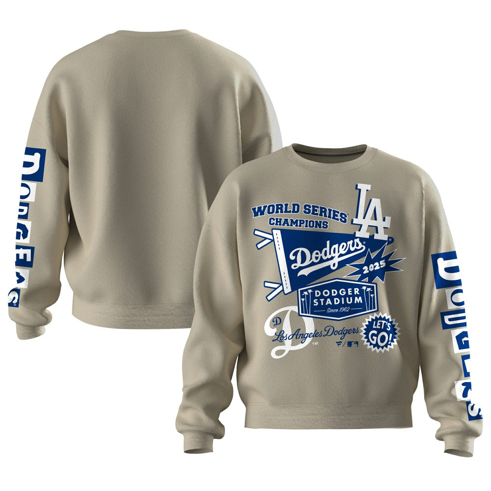 Los Angeles Dodgers Women's 2025 World Series Champions Pennant Spirit Jersey Fleece Sweatshirt Beige