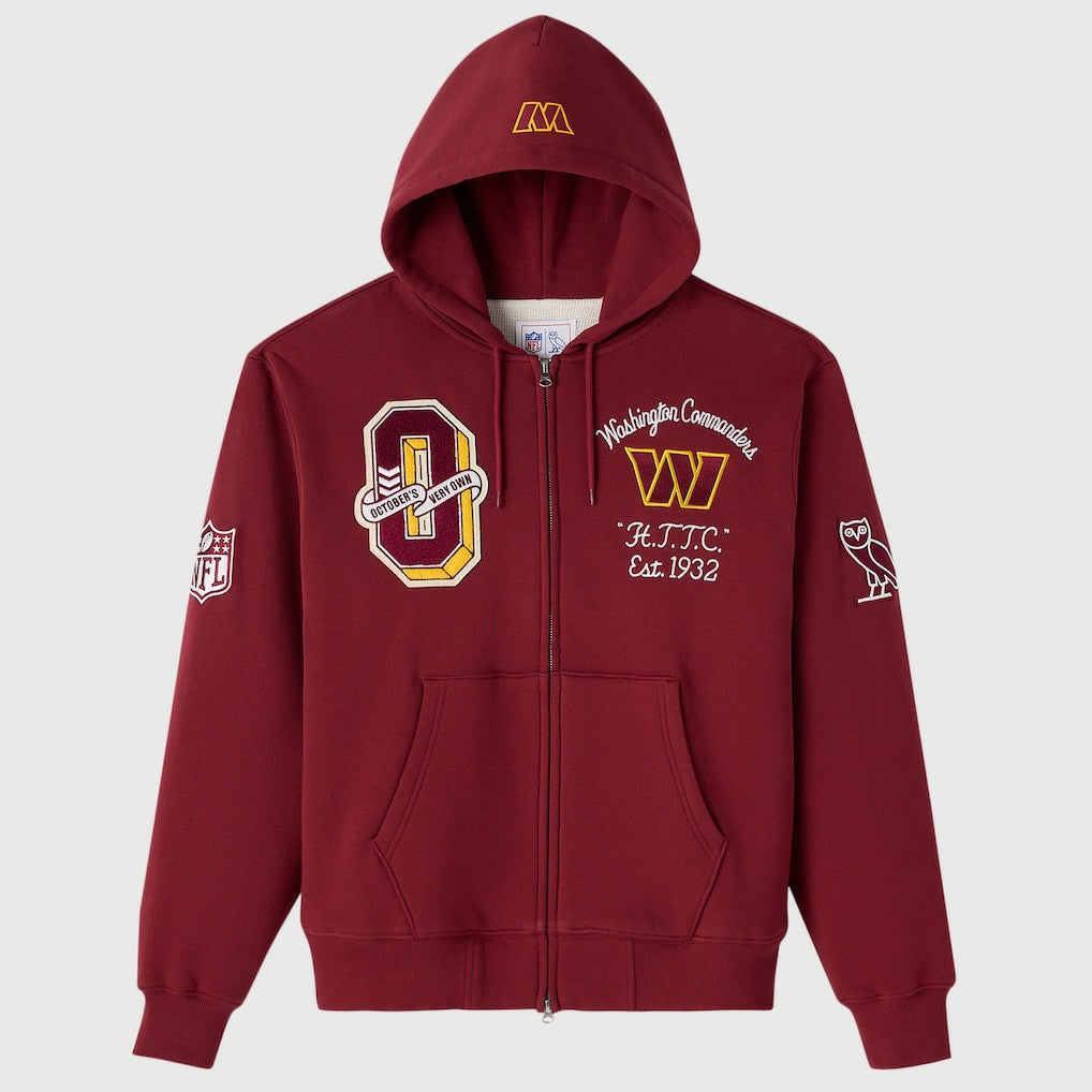 Washington Commanders OVO x NFL Unisex Full-Zip Waffle-Lined Hoodie - Burgundy sale