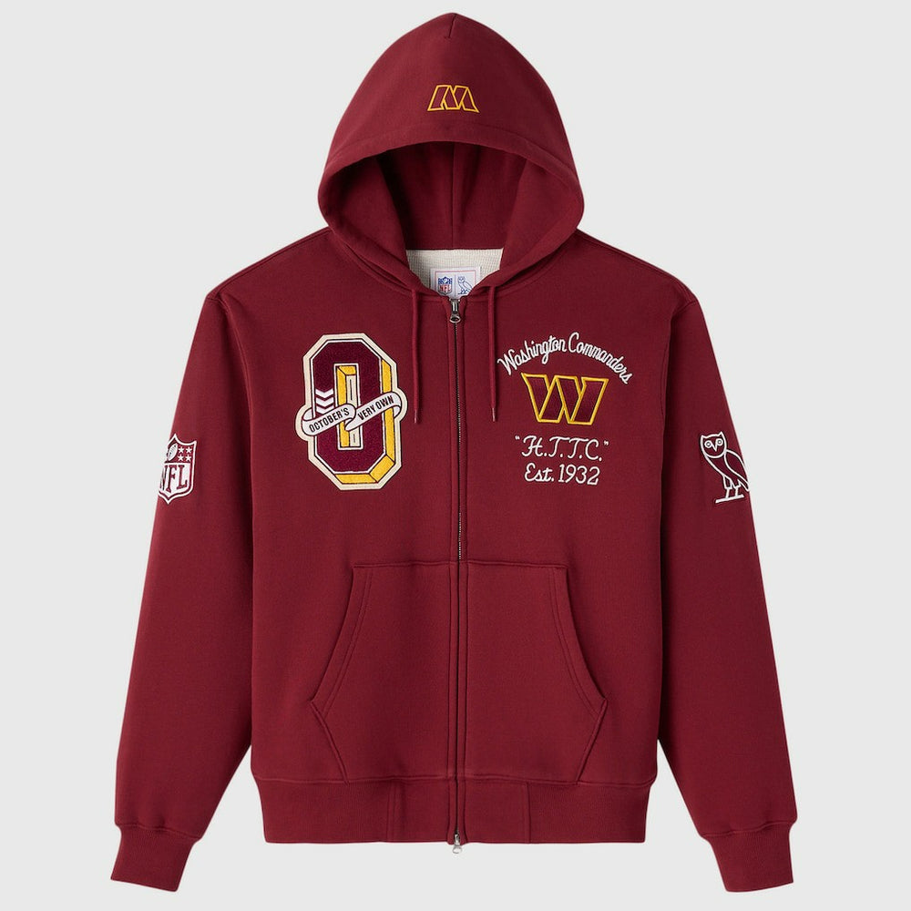 Washington Commanders OVO x NFL Unisex Full-Zip Waffle-Lined Hoodie - Burgundy sale