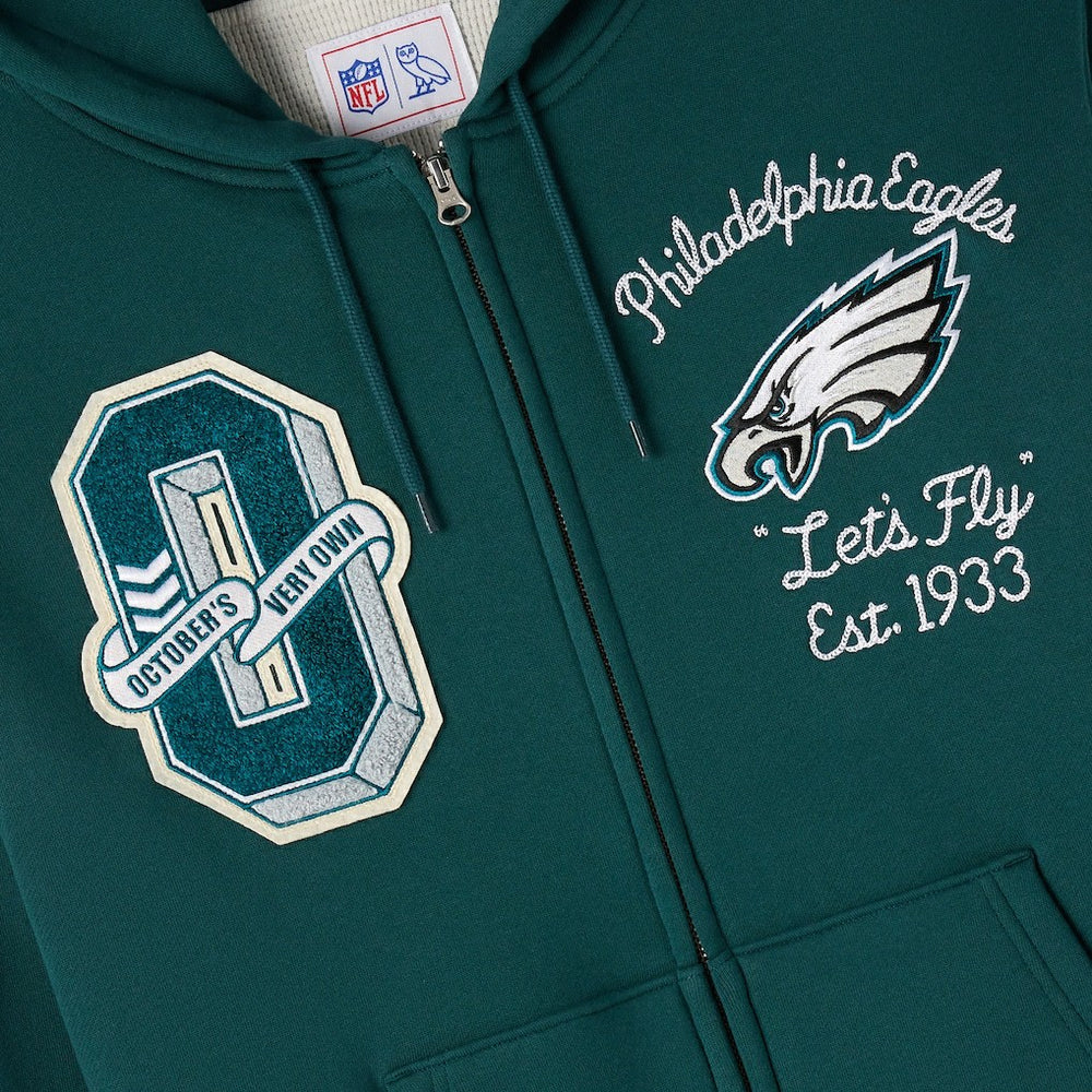 Philadelphia Eagles OVO x NFL Unisex Full-Zip Waffle-Lined Hoodie - Midnight Green online