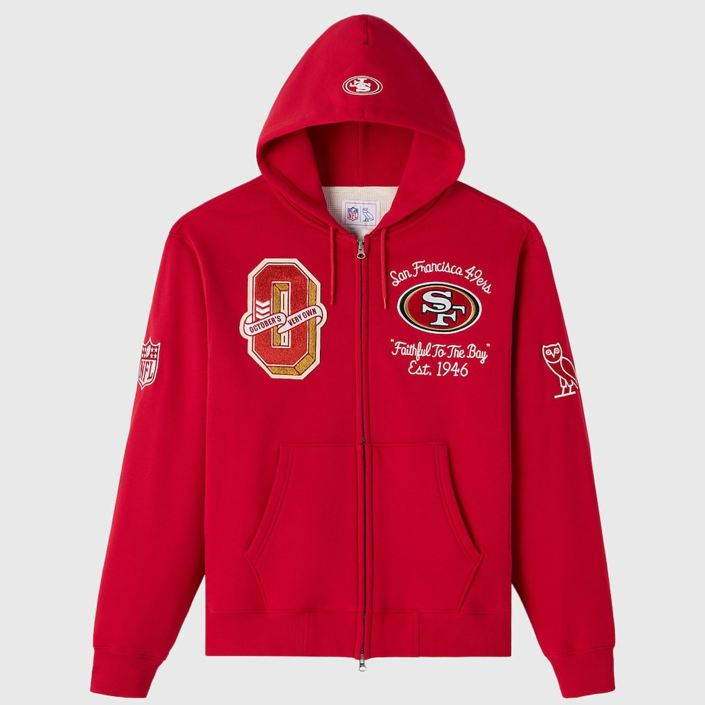 San Francisco 49ers OVO x NFL Unisex Full-Zip Waffle-Lined Hoodie - Scarlet discount