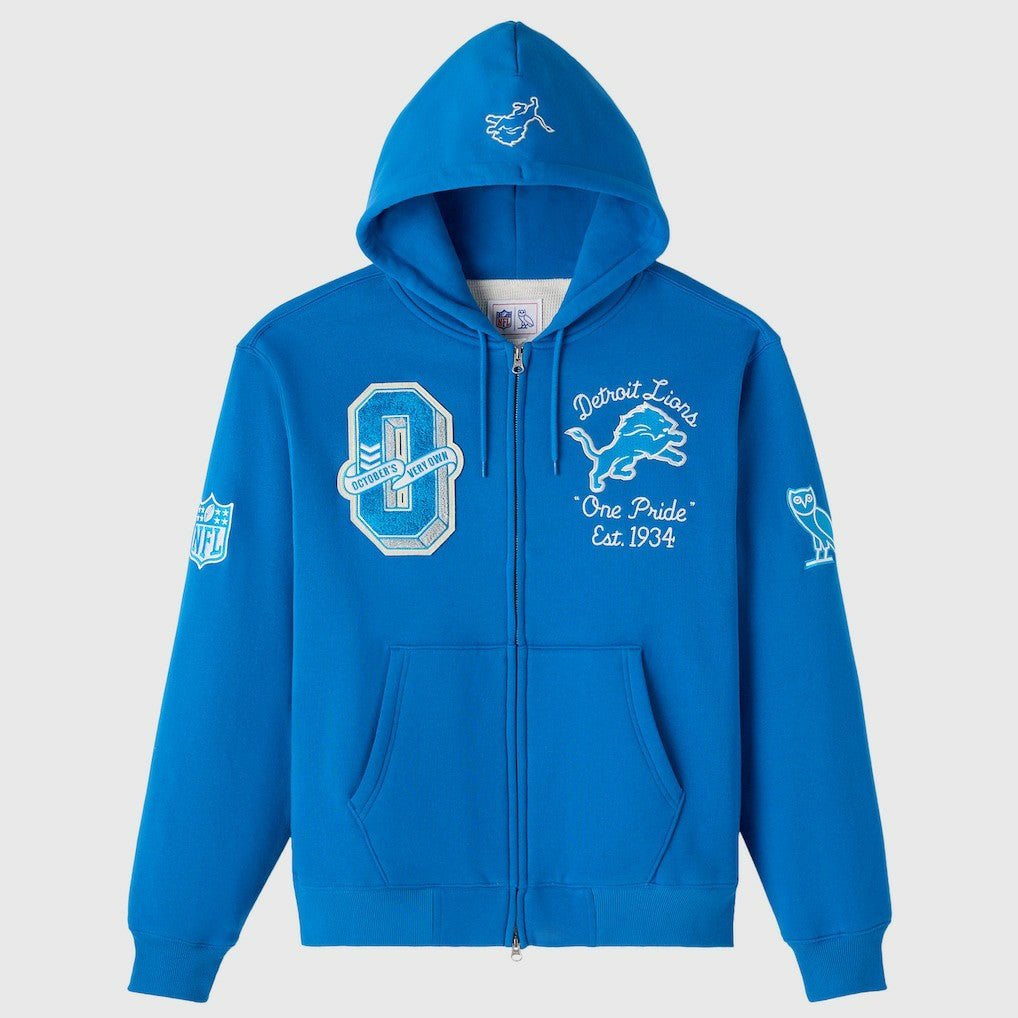 Detroit Lions OVO x NFL Unisex Full-Zip Waffle-Lined Hoodie - Blue for sale