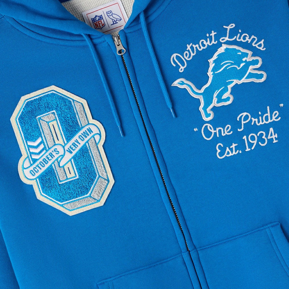 Detroit Lions OVO x NFL Unisex Full-Zip Waffle-Lined Hoodie - Blue for sale