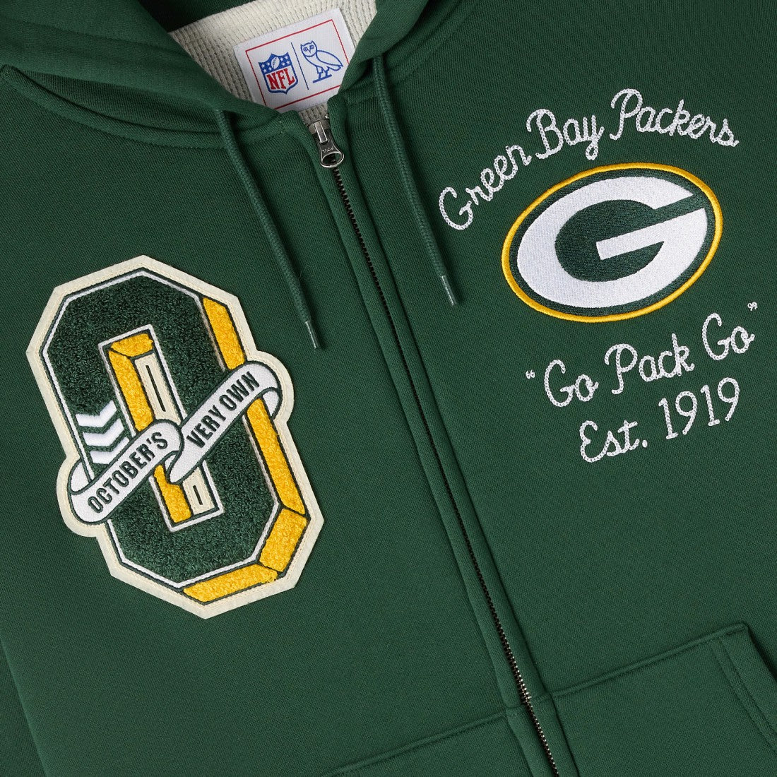 Green Bay Packers OVO x NFL Unisex Full-Zip Waffle-Lined Hoodie - Green sale