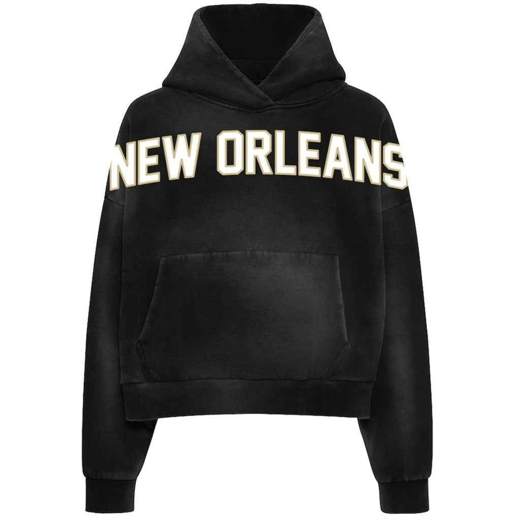 WRLDINVSN x New Orleans Saints Unisex Cozy Cropped Hoodie - Black on sale