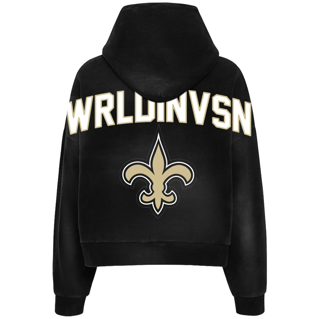 WRLDINVSN x New Orleans Saints Unisex Cozy Cropped Hoodie - Black on sale