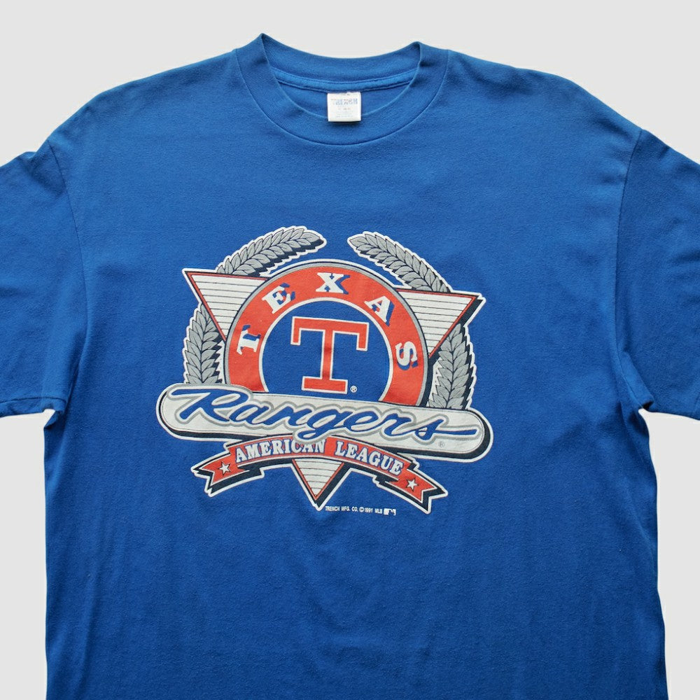 Texas Rangers Trench 1991 T-shirt Blue Vintage