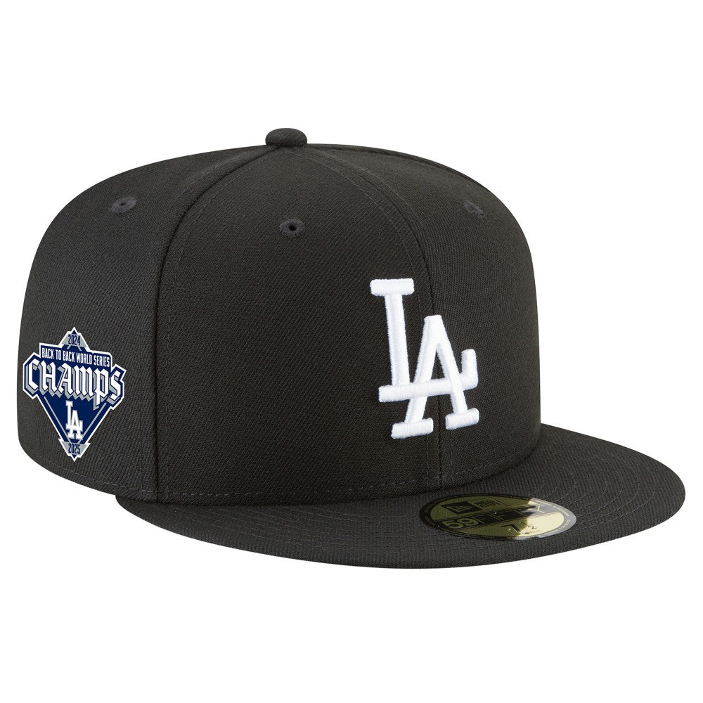 Los Angeles Dodgers 2024/25 Back-to-Back Champions Diamond Side Patch 59FIFTY Fitted Hat Black