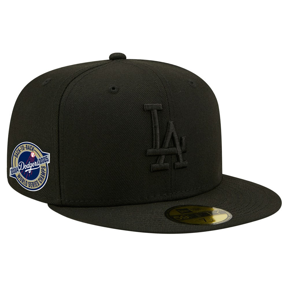 Los Angeles Dodgers 2024/25 Back to Back Champions Circle Side Patch Fitted 59FIFTY Hat Black