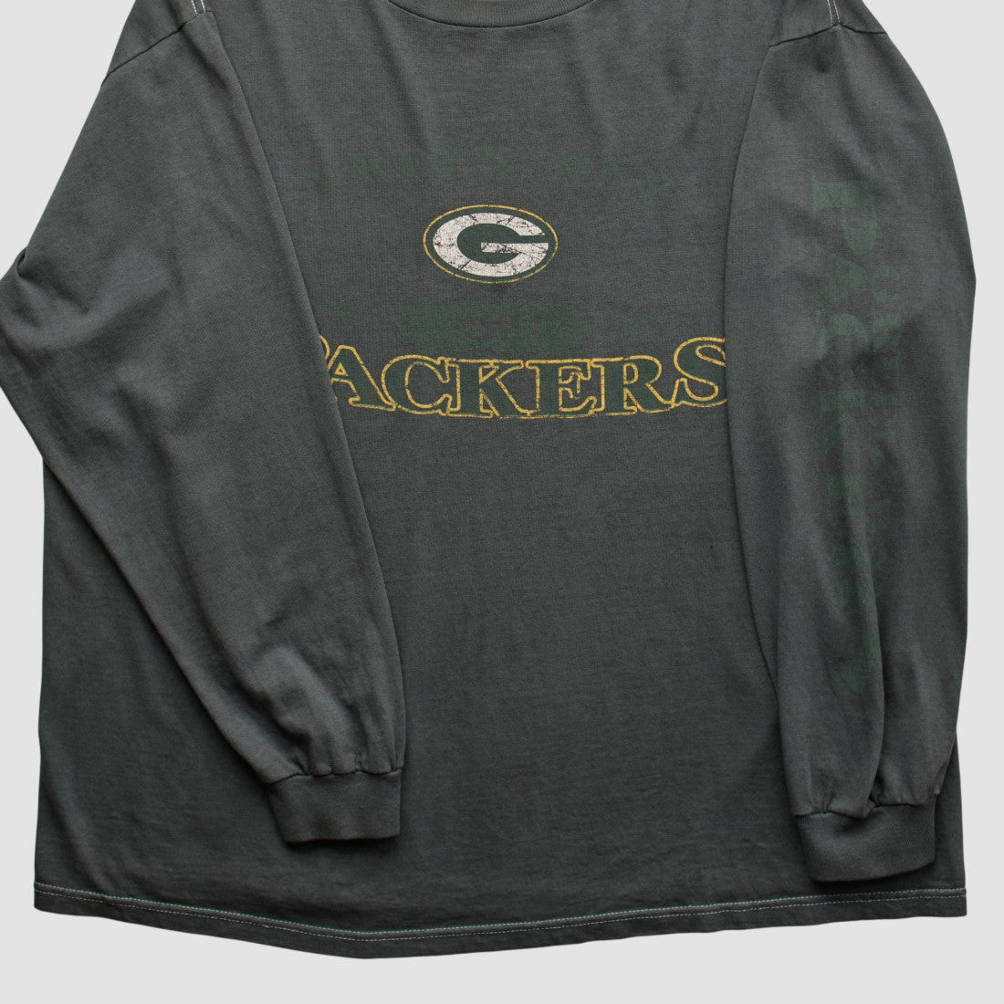 Green Bay Packers Logo Athletic 2000s Long Sleeve T-shirt - Charcoal Vintage cheap
