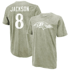 Lamar Jackson Baltimore Ravens Majestic Threads Mineral Wash Name & Number T-Shirt - Moss Green discount