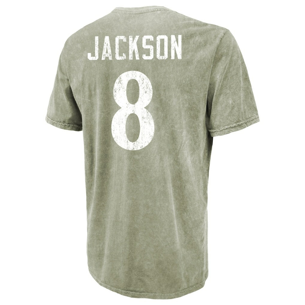 Lamar Jackson Baltimore Ravens Majestic Threads Mineral Wash Name & Number T-Shirt - Moss Green discount