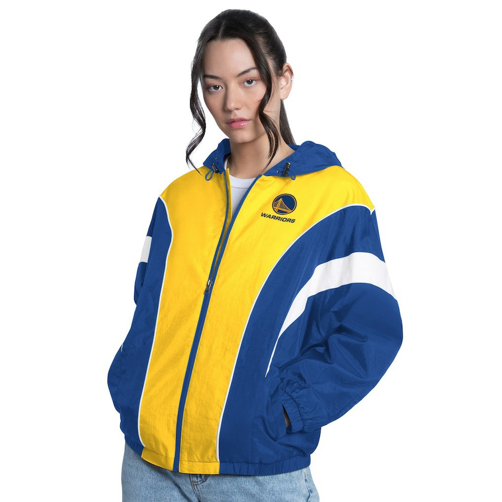 Golden State Warriors G-III 4Her by Carl Banks Women's Quarterback Lightweight Oversized Full-Zip Jacket sale - Royal/Gold on sale