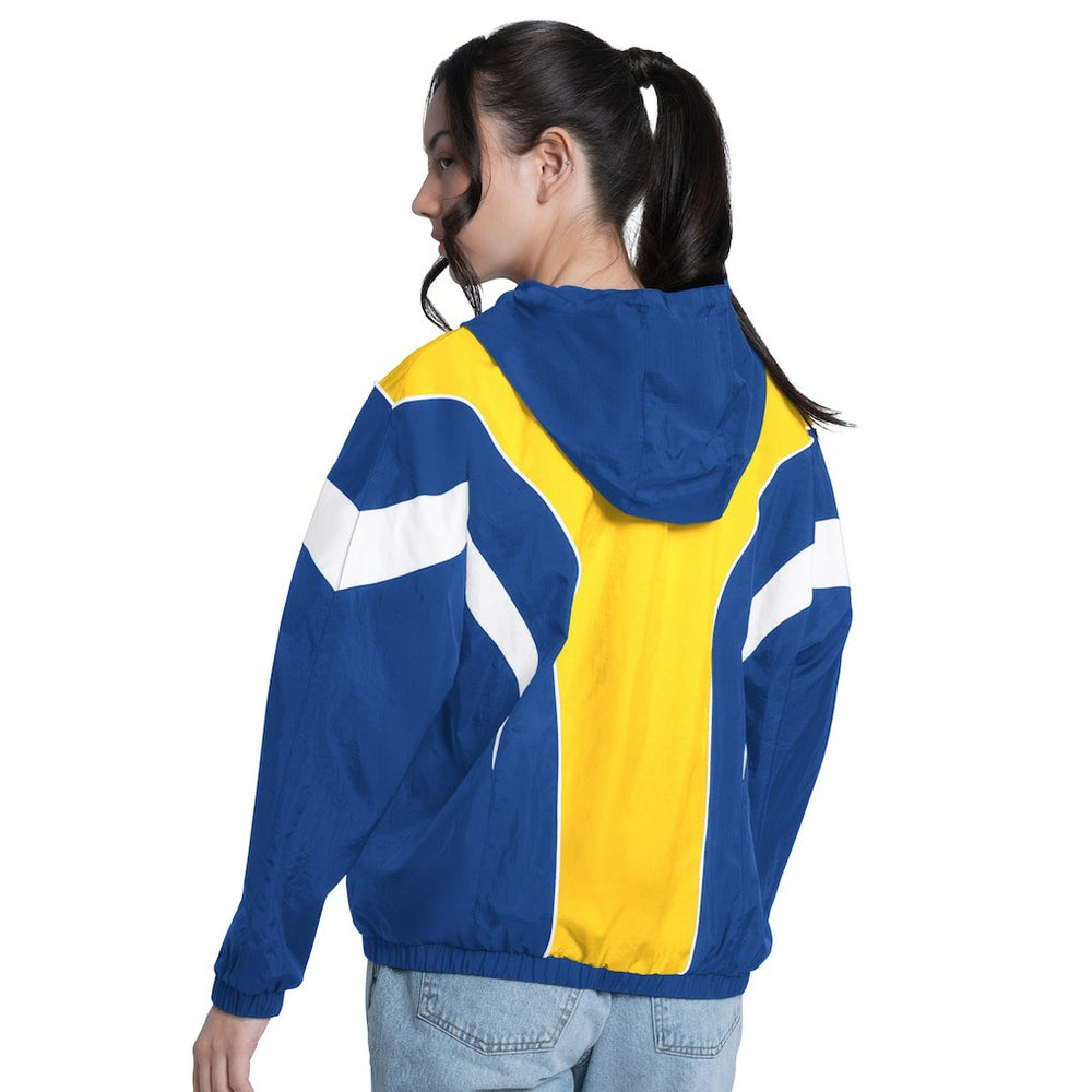 Golden State Warriors G-III 4Her by Carl Banks Women's Quarterback Lightweight Oversized Full-Zip Jacket sale - Royal/Gold on sale