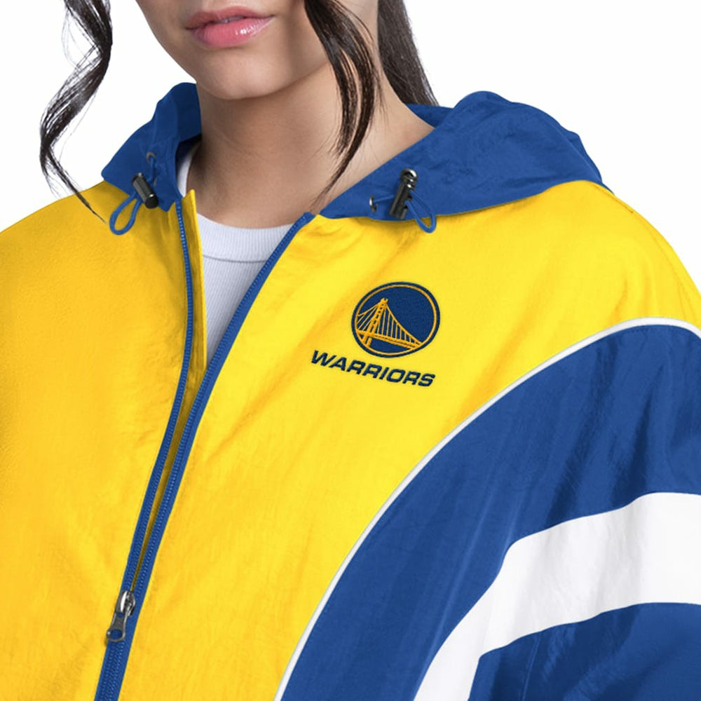 Golden State Warriors G-III 4Her by Carl Banks Women's Quarterback Lightweight Oversized Full-Zip Jacket sale - Royal/Gold on sale