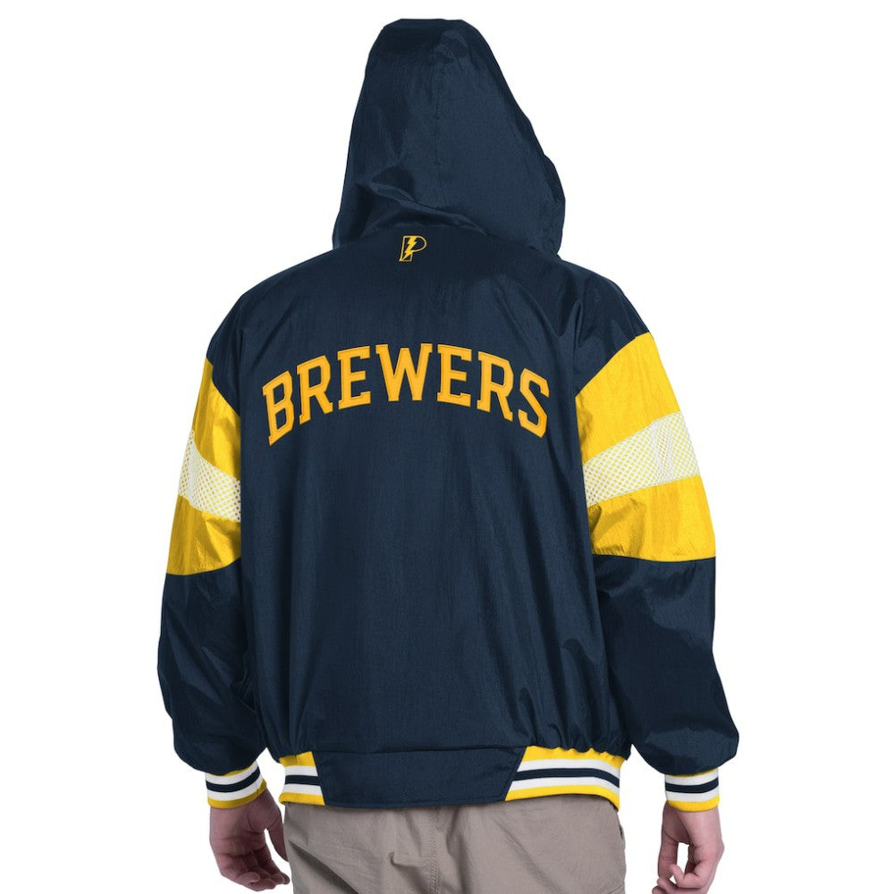 Milwaukee Brewers Pro Player Legacy Lightweight Full-Zip Hooded Jacket Navy/Gold