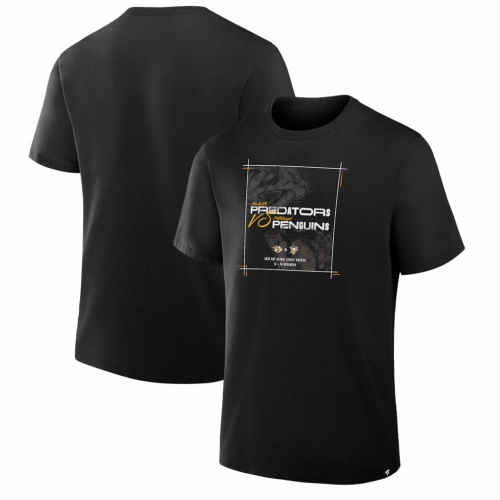 Nashville Predators vs. Pittsburgh Penguins 2025 NHL Global Series Matchup Legacy T-Shirt - Black T-shirts