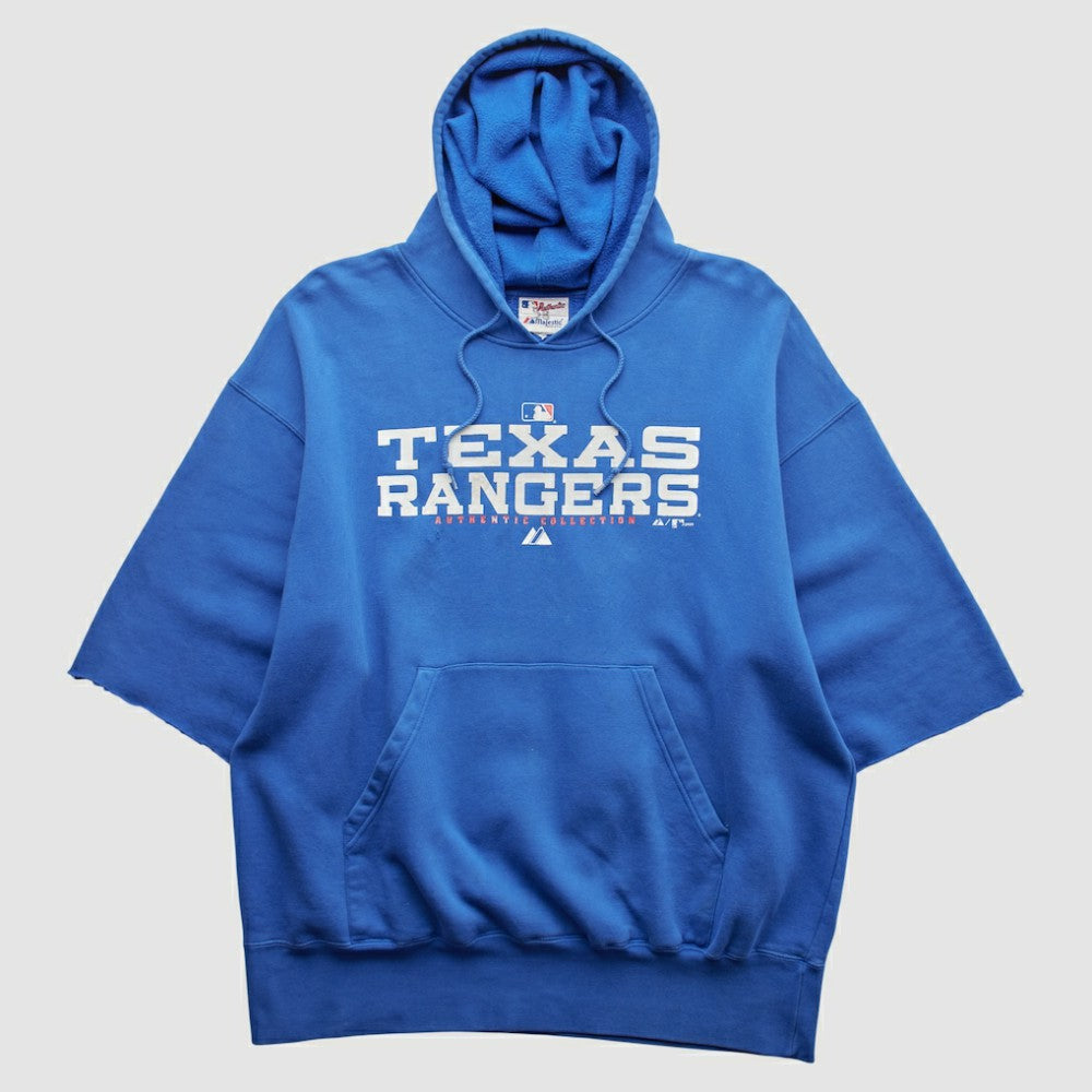 Texas Rangers Majestic 2000s Hooded Pullover Sweatshirt Blue Vintage