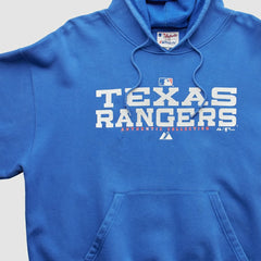 Texas Rangers Majestic 2000s Hooded Pullover Sweatshirt Blue Vintage