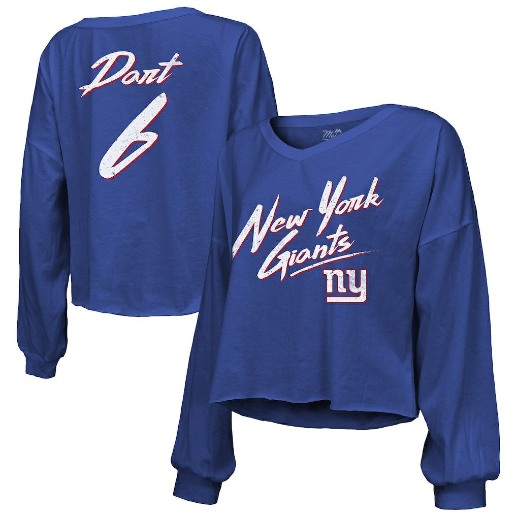 Jaxson Dart New York Giants Majestic Threads Women's Script Name & Number Long Sleeve T-Shirt - Royal discount