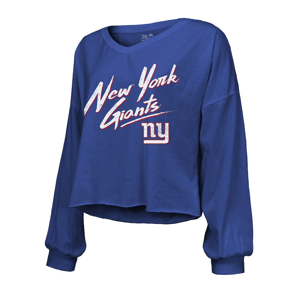 Jaxson Dart New York Giants Majestic Threads Women's Script Name & Number Long Sleeve T-Shirt - Royal discount