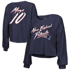 Drake Maye New England Patriots Majestic Threads Women's Off-Shoulder Script Name & Number V-Neck T-Shirt - Navy sale