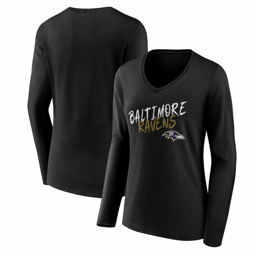 Baltimore Ravens Women's Hustle Long Sleeve V-Neck T-Shirt - Black cheap