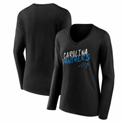 Carolina Panthers Women's Hustle Long Sleeve V-Neck T-Shirt - Black discount