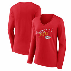 Kansas City Chiefs Women's Hustle Long Sleeve V-Neck T-Shirt - Red discount