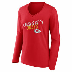 Kansas City Chiefs Women's Hustle Long Sleeve V-Neck T-Shirt - Red discount