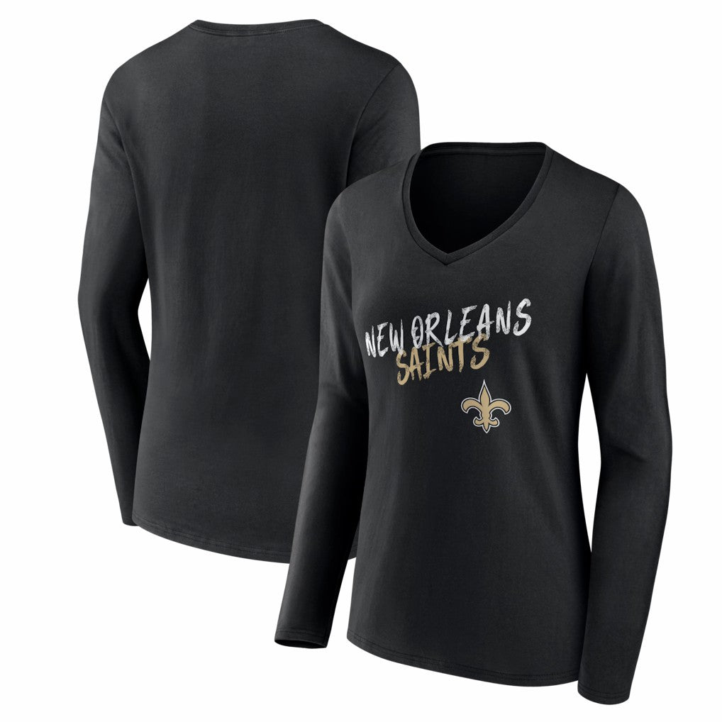 New Orleans Saints Women's Hustle Long Sleeve V-Neck T-Shirt - Black outlet