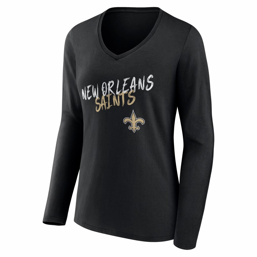 New Orleans Saints Women's Hustle Long Sleeve V-Neck T-Shirt - Black outlet