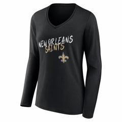 New Orleans Saints Women's Hustle Long Sleeve V-Neck T-Shirt - Black outlet