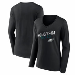 Philadelphia Eagles Women's Hustle Long Sleeve V-Neck T-Shirt - Black outlet