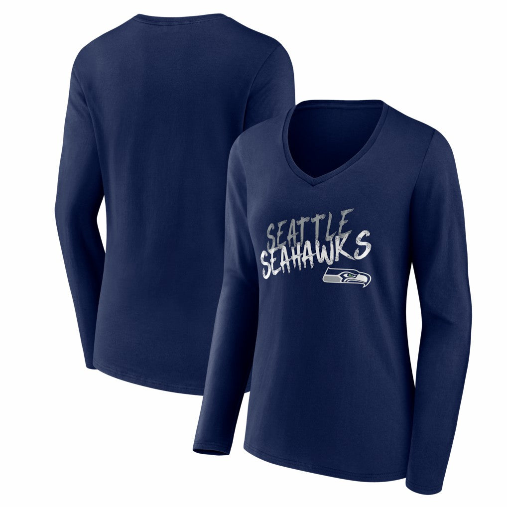 Seattle Seahawks Women's Hustle Long Sleeve V-Neck T-Shirt - College Navy cheap