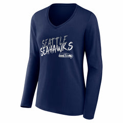Seattle Seahawks Women's Hustle Long Sleeve V-Neck T-Shirt - College Navy cheap