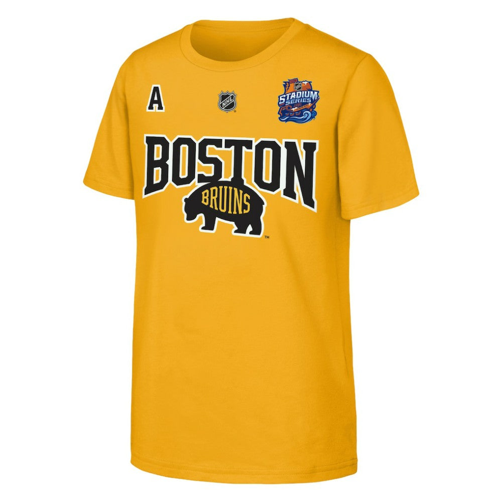 David Pastrnak Boston Bruins Fanatics Youth Alternate Captain 2026 Stadium Series T-Shirt - Gold T-shirts