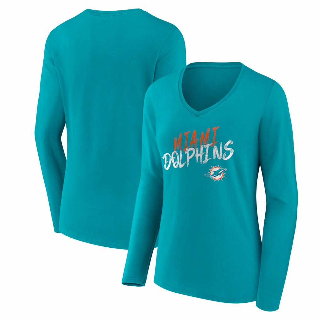 Miami Dolphins Women's Hustle Long Sleeve V-Neck T-Shirt - Aqua outlet
