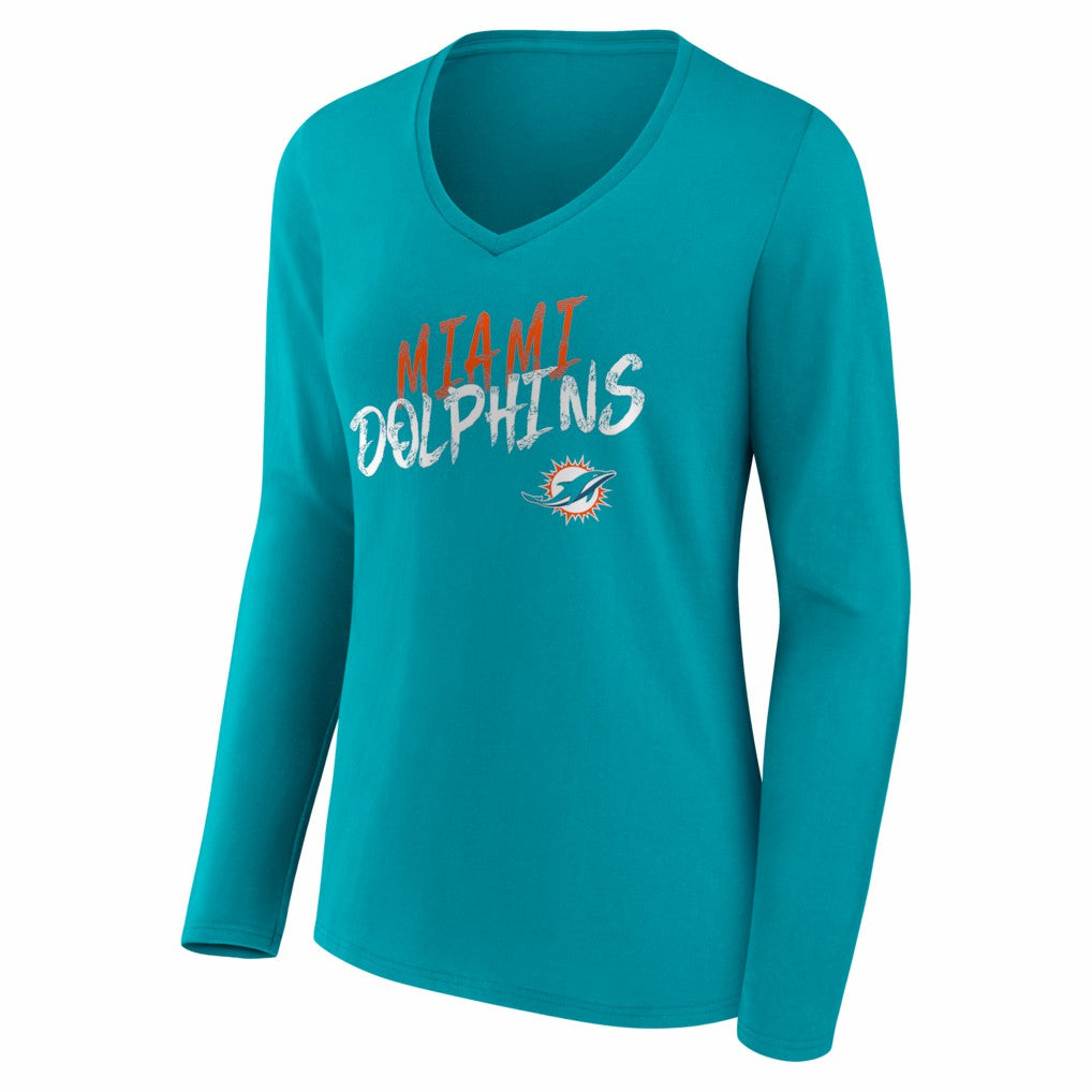 Miami Dolphins Women's Hustle Long Sleeve V-Neck T-Shirt - Aqua outlet