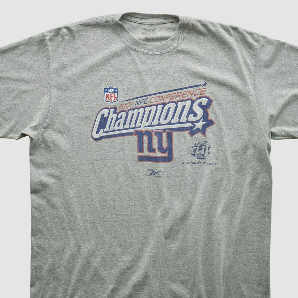 New York Giants Reebok 2007 T-shirt - Heather Gray Vintage sale