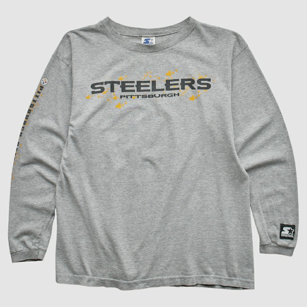Pittsburgh Steelers Starter 90s Long Sleeve T-shirt - Heather Gray Vintage on sale