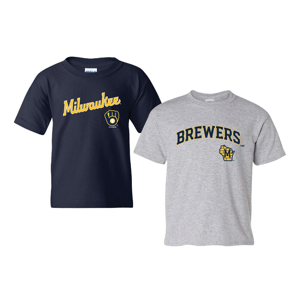 Milwaukee Brewers Soft as a Grape Youth 2-Pack Logo T-Shirt Set Navy/Gray