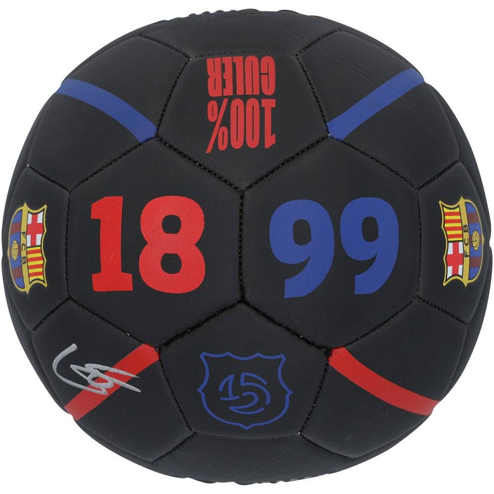 Gavi Barcelona Autographed Black Logo Soccer Ball